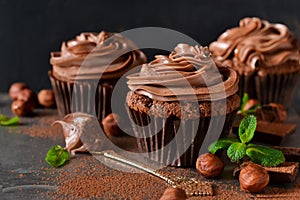 Chocolate cupcakes with peanut paste