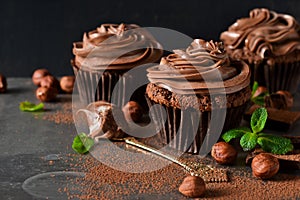 Chocolate cupcakes with peanut paste