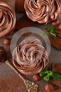 Chocolate cupcakes with peanut paste