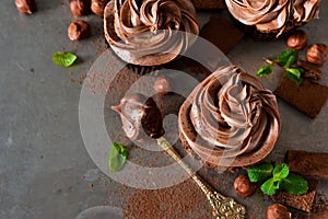 Chocolate cupcakes with peanut paste