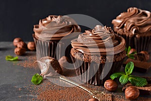 Chocolate cupcakes with peanut paste