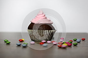 Chocolate cupcakes with strawberries cream