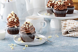 Chocolate cupcakes with sweet chocolate ganashe frosting