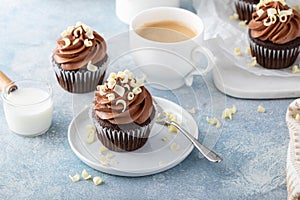 Chocolate cupcakes with sweet chocolate ganashe frosting