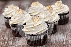 Chocolate Cupcakes With Vanilla Buttercream Frosting photo