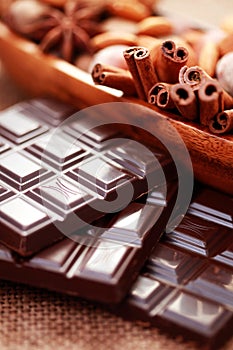 Chocolate with delicacies photo