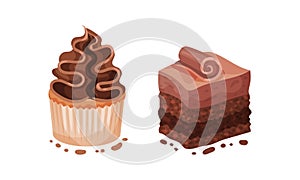 Chocolate Dessert as Sweet Afters and Yummy Treat Vector Set