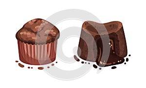 Chocolate Dessert as Sweet Afters and Yummy Treat Vector Set photo