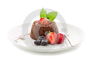 Chocolate dessert with berries Isolated