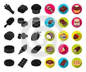 Chocolate Dessert black,flat icons in set collection for design. Chocolate and Sweets vector symbol stock web