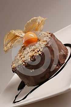 Chocolate dessert with fruit