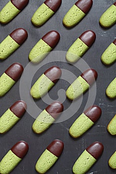 Chocolate Dipped Matcha Tea Cookies