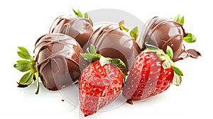 Chocolate dipped strawberries, strawberry dessert and confectionery food isolated on white background