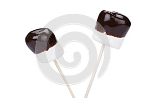 Chocolate dipped white mallows