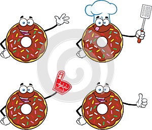 Chocolate Donut Cartoon Mascot Character Set 1. Collection