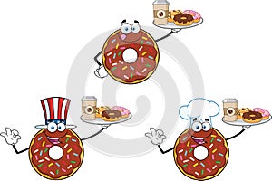 Chocolate Donut Cartoon Mascot Character Set 2. Collection