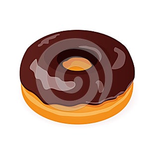 Chocolate donut isometric cartoon on white background. Chocolate doughnut vector.