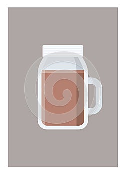 Chocolate drink in a glass jar. Simple flat illustration
