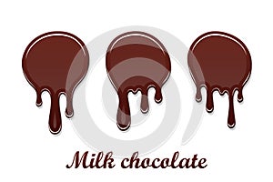 Chocolate drip splash set. Chocolate liquid blot isolated white background. Shape melt dessert spot. 3D realistic stain