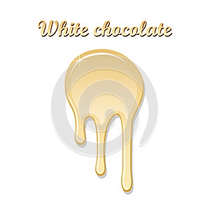 Chocolate drip splash. White chocolate liquid blot isolated white background. Shape melt dessert spot. 3D realistic