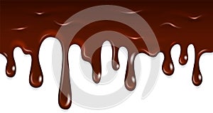 Chocolate dripping horyzontal border. Sweet liquid stain