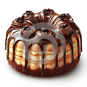 Chocolate Drizzled Cake with Chocolate Chips - Realistic 3D Illustration