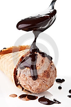 Chocolate drop on ice cream