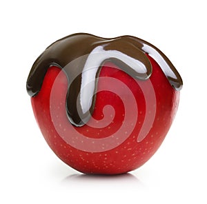 Chocolate drop on red apple fruit