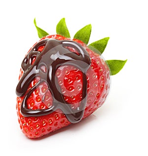 Chocolate drop on red berry strawberry