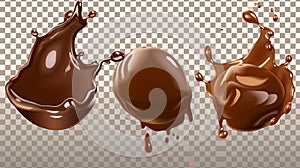 The chocolate drops can be combined with the dark brown glossy ganache sauce blobs or melt smudges isolated on