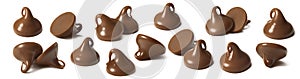 Chocolate drops or chips selection isolated on white background