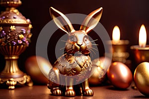 Chocolate easter bunny with gold decoration, traditional seasonal holiday season celebration decoration