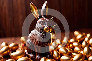 Chocolate easter bunny with gold decoration, traditional seasonal holiday season celebration decoration