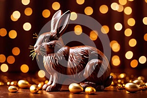 Chocolate easter bunny with gold decoration, traditional seasonal holiday season celebration decoration