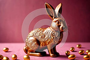 Chocolate easter bunny with gold decoration, traditional seasonal holiday season celebration decoration