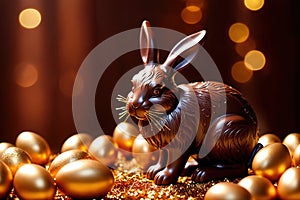 Chocolate easter bunny with gold decoration, traditional seasonal holiday season celebration decoration