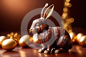 Chocolate easter bunny with gold decoration, traditional seasonal holiday season celebration decoration