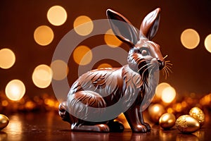 Chocolate easter bunny with gold decoration, traditional seasonal holiday season celebration decoration