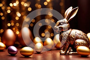 Chocolate easter bunny with gold decoration, traditional seasonal holiday season celebration decoration