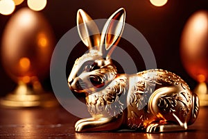 Chocolate easter bunny with gold decoration, traditional seasonal holiday season celebration decoration