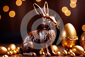 Chocolate easter bunny with gold decoration, traditional seasonal holiday season celebration decoration