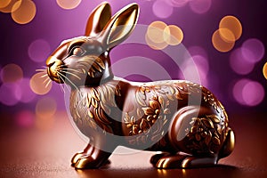 Chocolate easter bunny with gold decoration, traditional seasonal holiday season celebration decoration