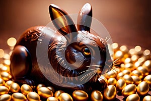 Chocolate easter bunny with gold decoration, traditional seasonal holiday season celebration decoration