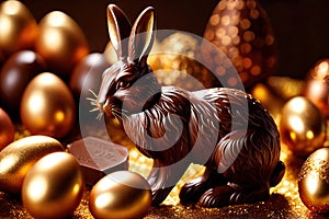 Chocolate easter bunny with gold decoration, traditional seasonal holiday season celebration decoration