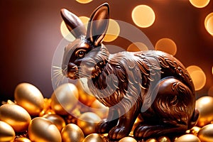 Chocolate easter bunny with gold decoration, traditional seasonal holiday season celebration decoration