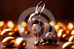 Chocolate easter bunny with gold decoration, traditional seasonal holiday season celebration decoration