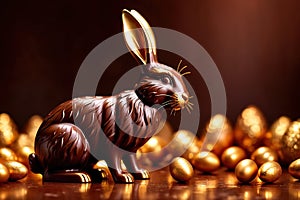 Chocolate easter bunny with gold decoration, traditional seasonal holiday season celebration decoration