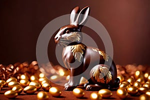 Chocolate easter bunny with gold decoration, traditional seasonal holiday season celebration decoration