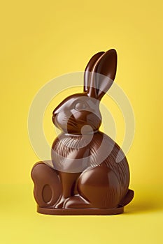 Chocolate Easter Bunny on Yellow Background