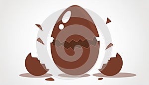 Chocolate Easter Egg Broken Open on a Clean White Background